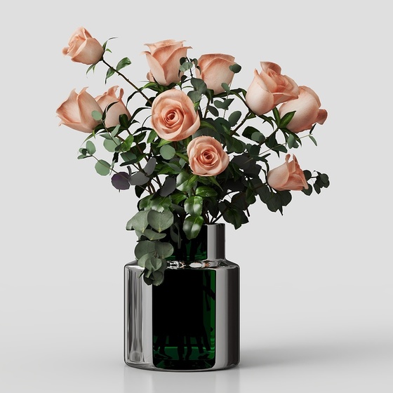 Green Vase Flower 3D Model for Elegant Decor