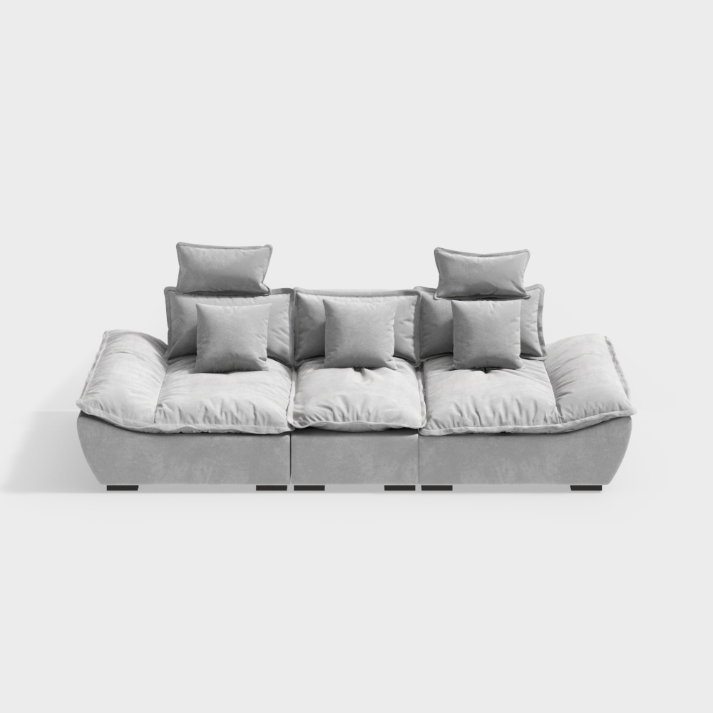 109.4" Modern Gray Leath-Aire 3 Seater Deep Sofa with Adjustable Backrest Sailboat
