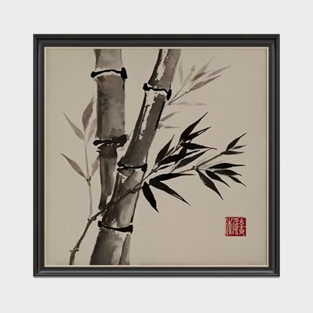 法式中古水墨竹子装饰画