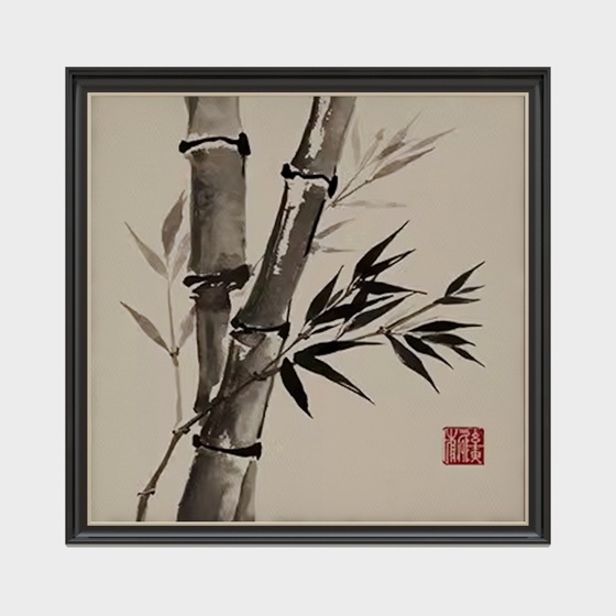 French mediaeval ink bamboo decorative painting