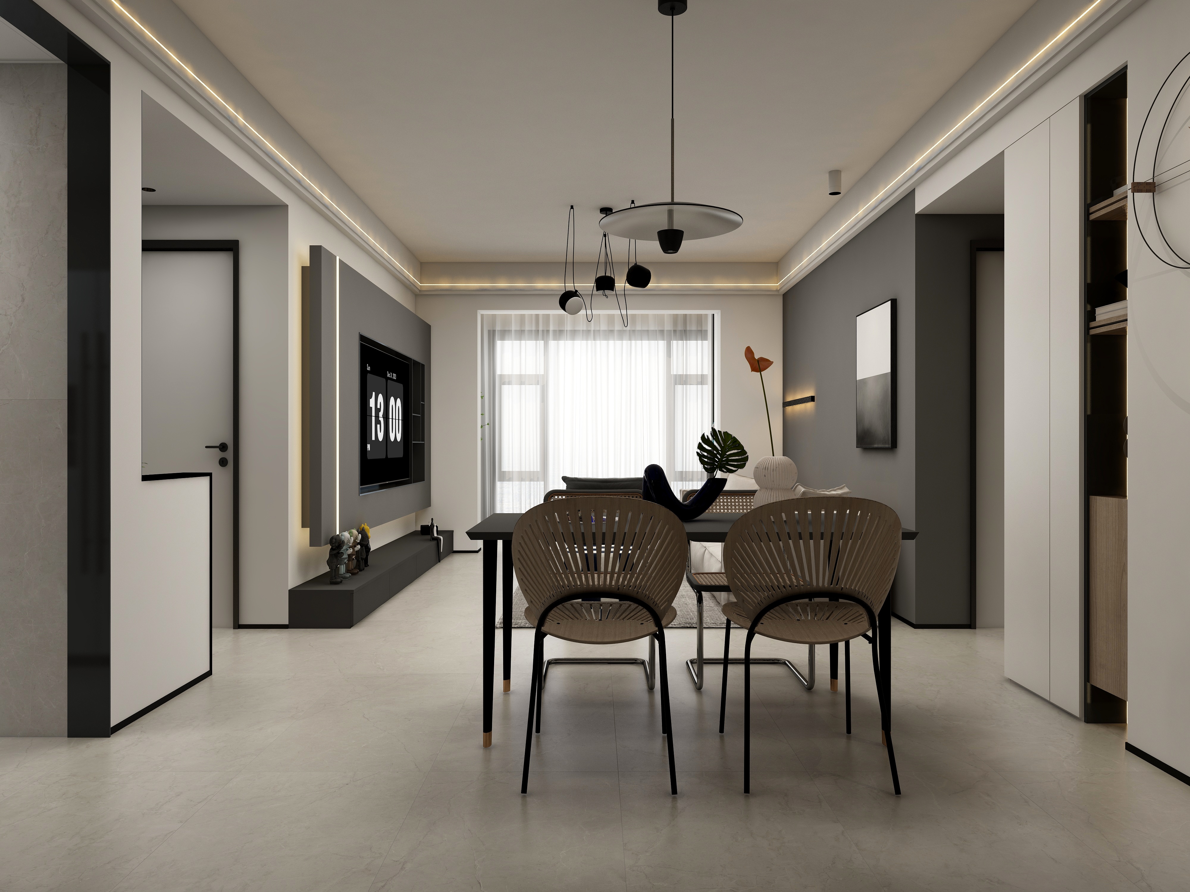 张煜强煜境设计-102平米现代简约黑白灰三房装修效果图