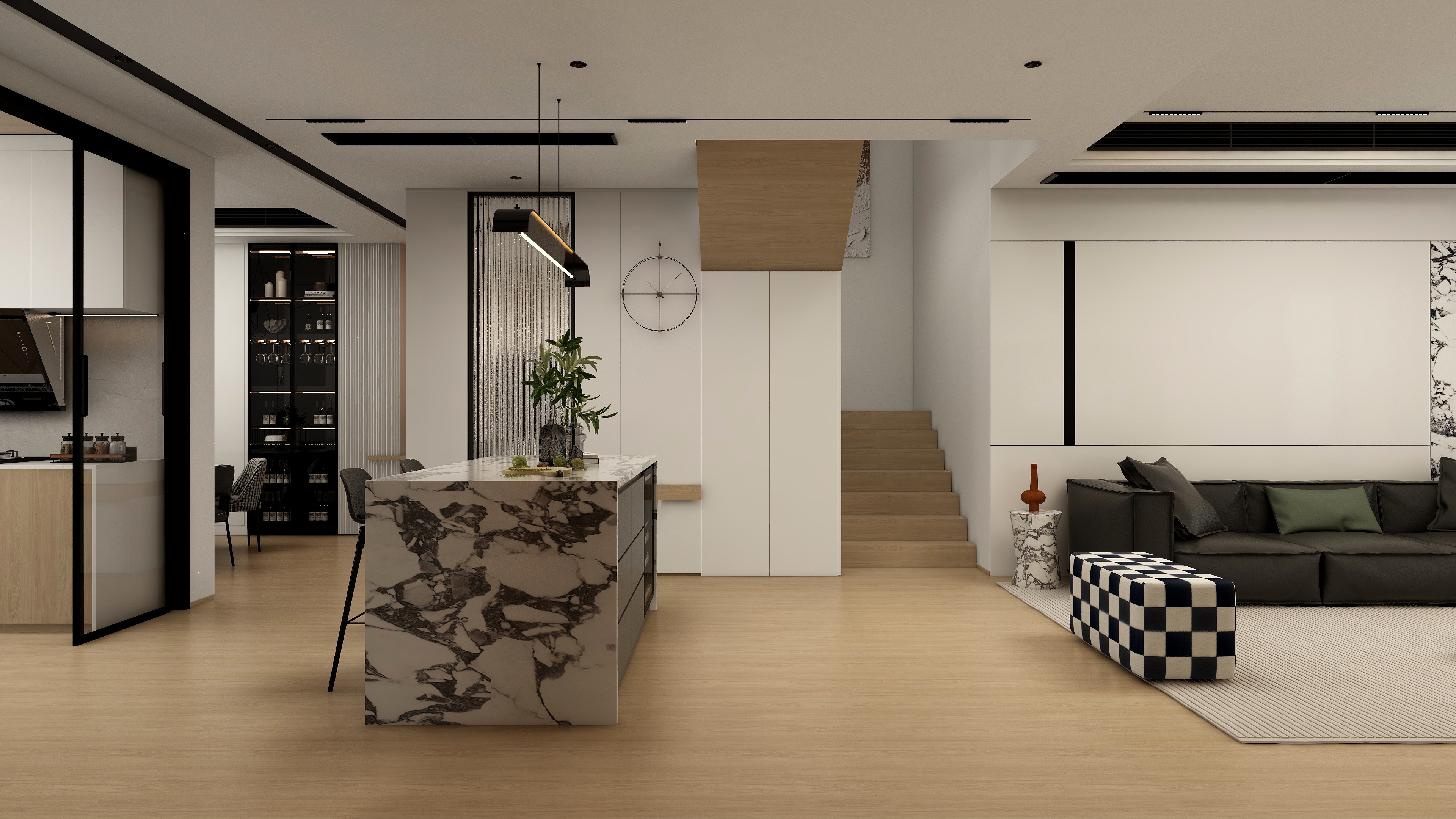 张煜强煜境设计-297平米现代原木复式装修效果图