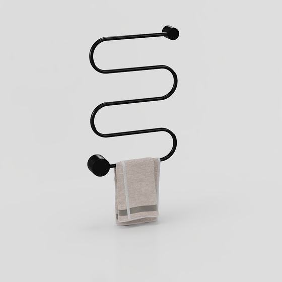 Sleek Black Towel Rack 3D Model for Bath Areas
