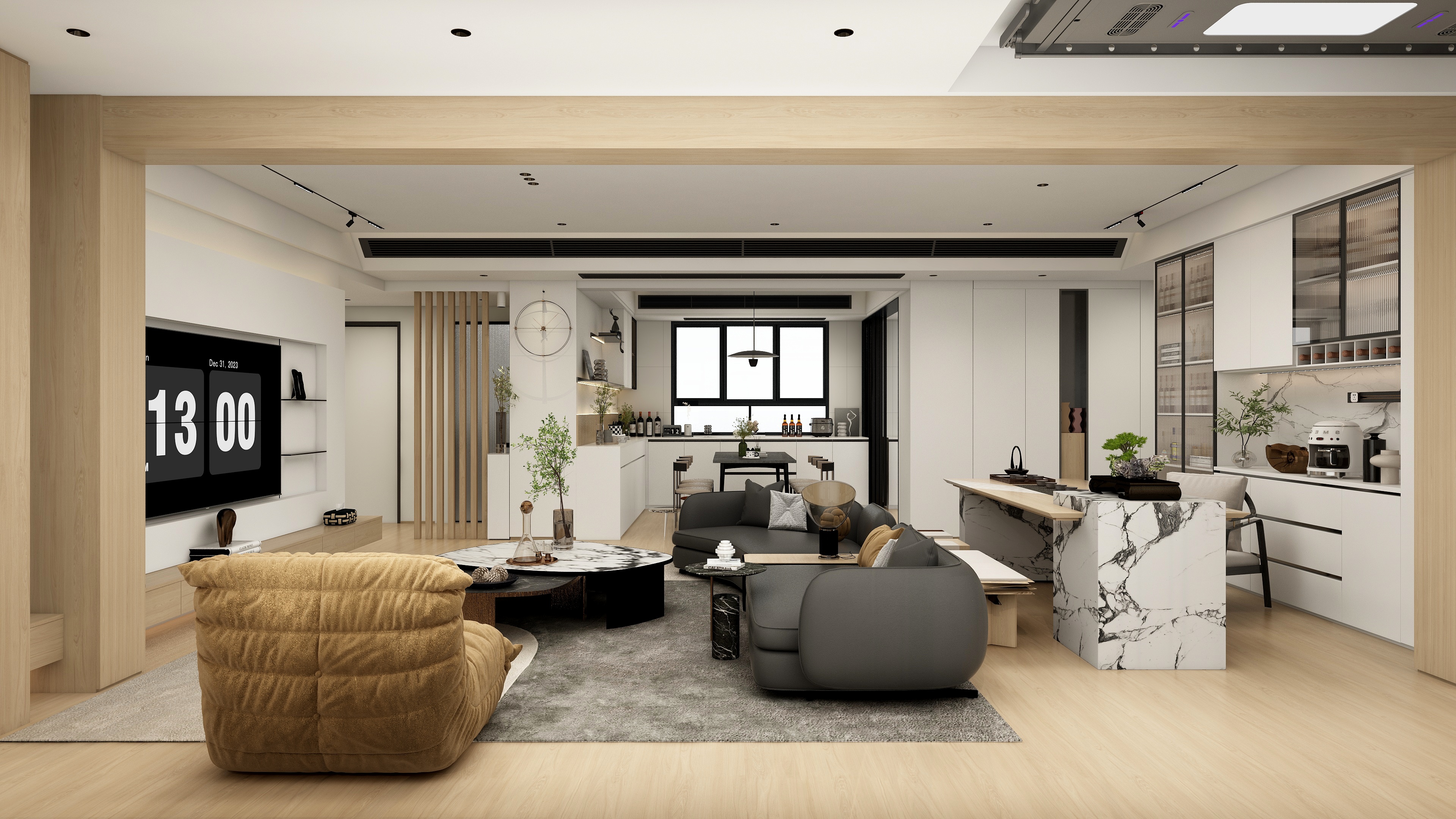 张煜强煜境设计-148平米现代原木四房装修效果图