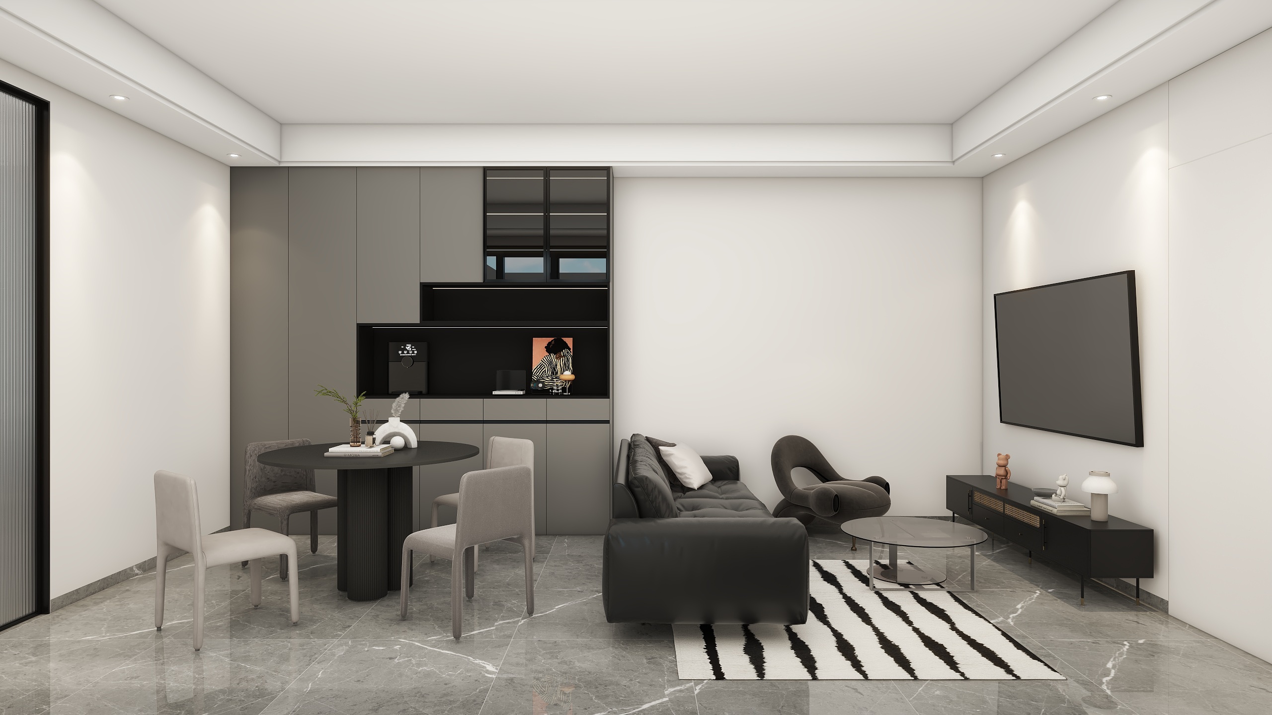 李青越-250平方自建房黑白灰四居室装修效果图