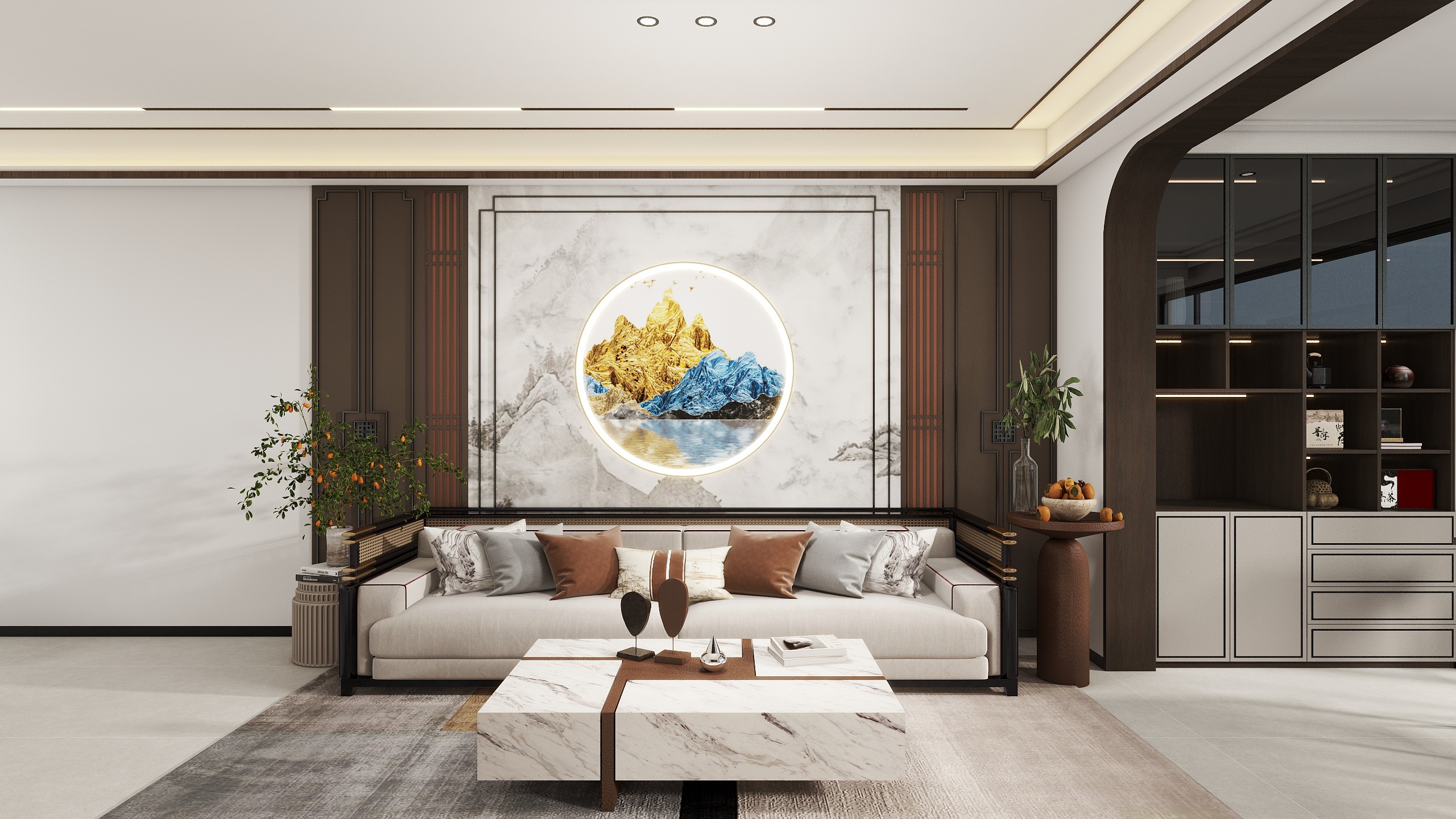 李青越-129方新中式风格三居室装修效果图