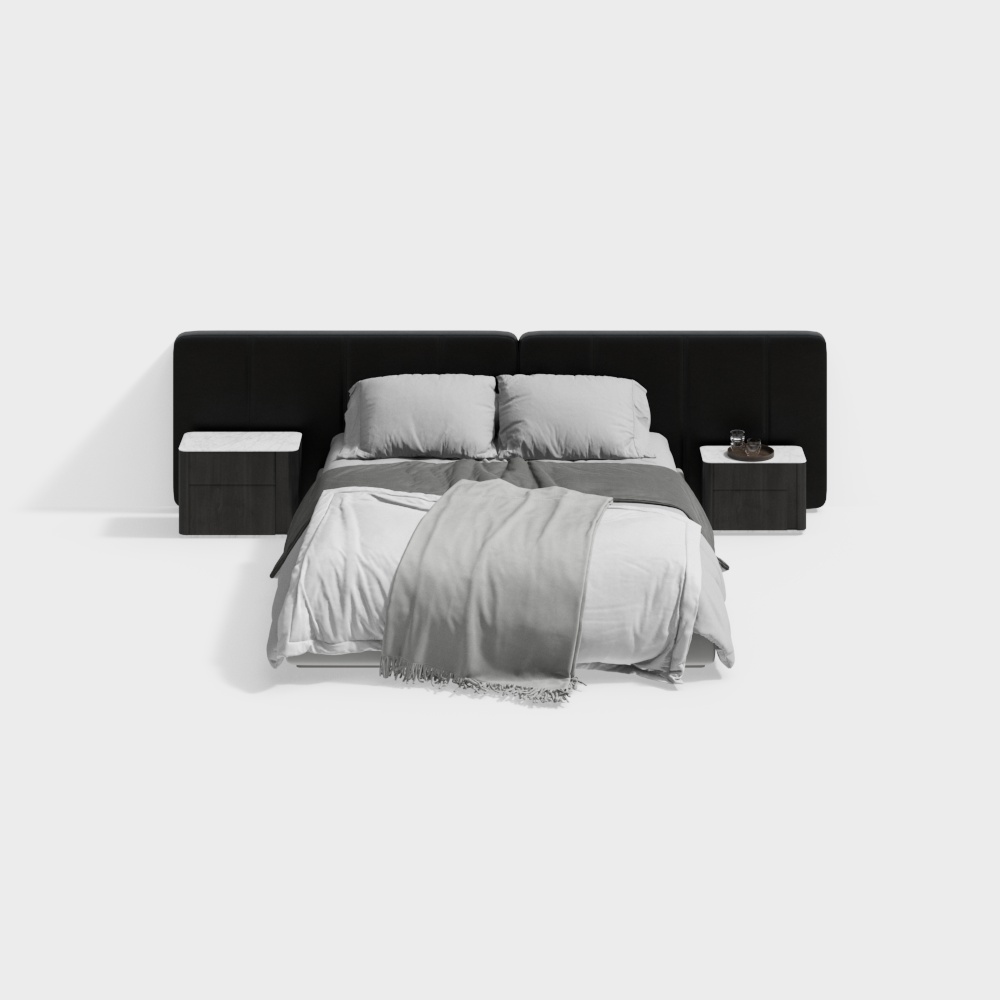 Minotti现代卧室黑色皮艺双人床组合3D模型