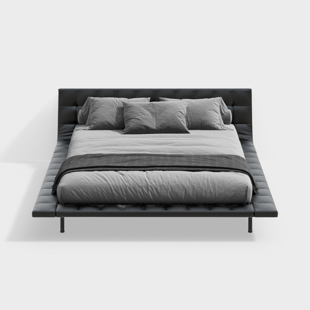 Minotti现代卧室黑色皮艺双人床3D模型