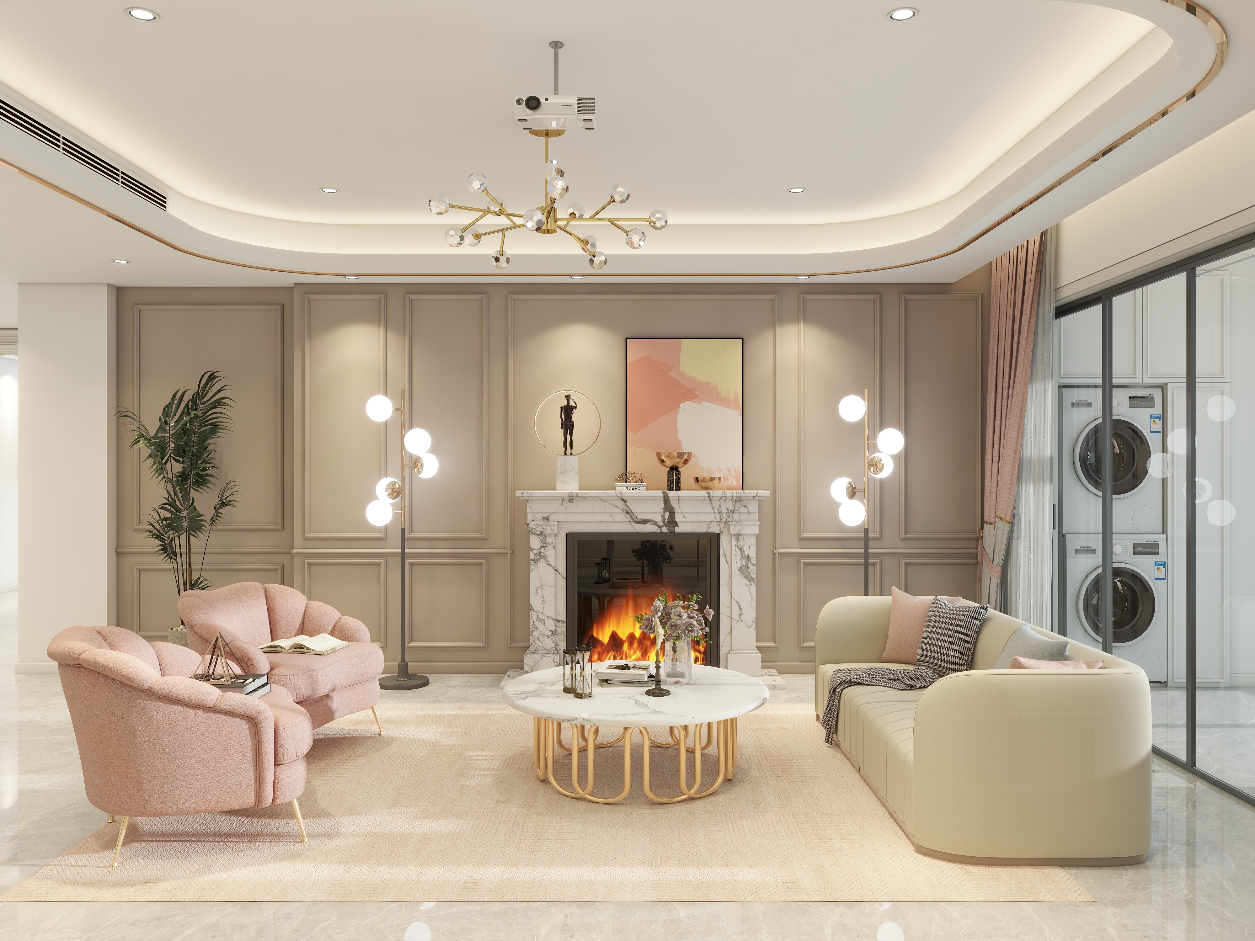 四月蚂蚁子弹飞-180m²粉色法式大雅居装修效果图