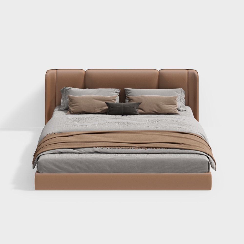 现代卧室橙色悬浮双人床3D模型