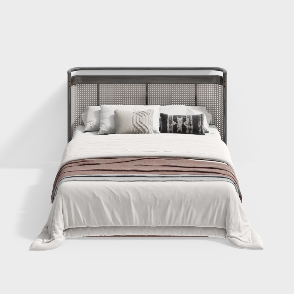 中古风卧室藤编双人床