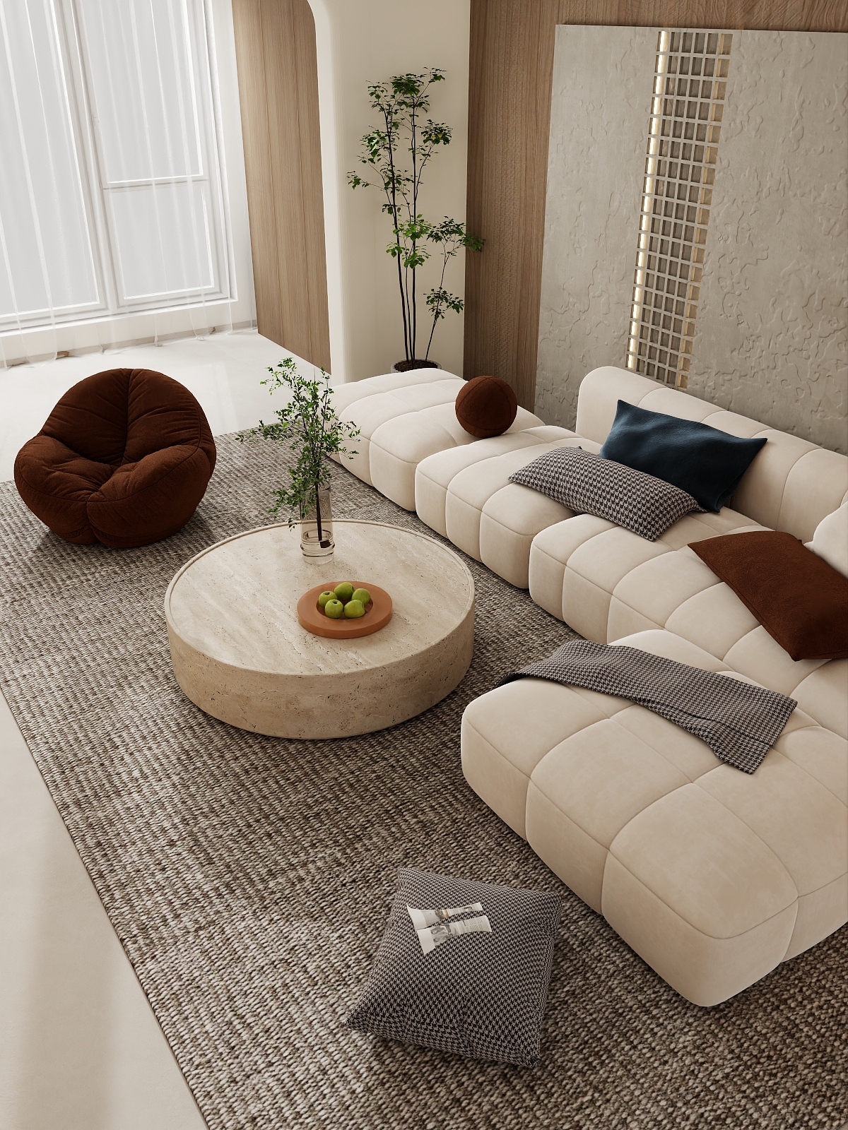 金城麦子-侘寂奶油风平层客餐厅设计-装修设计方案