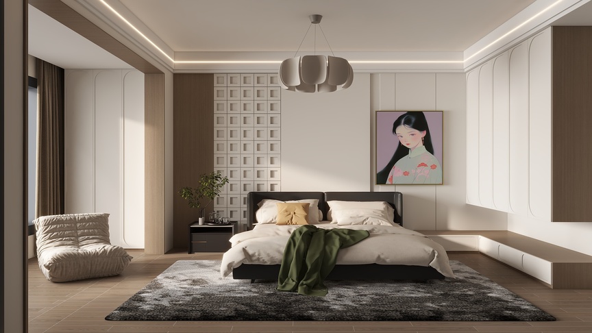 森屿Senyor-侘戚风35m²卧室装修效果图