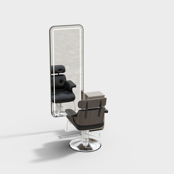 Gray Hair Cutting Chairs and Mirrors 3D Model