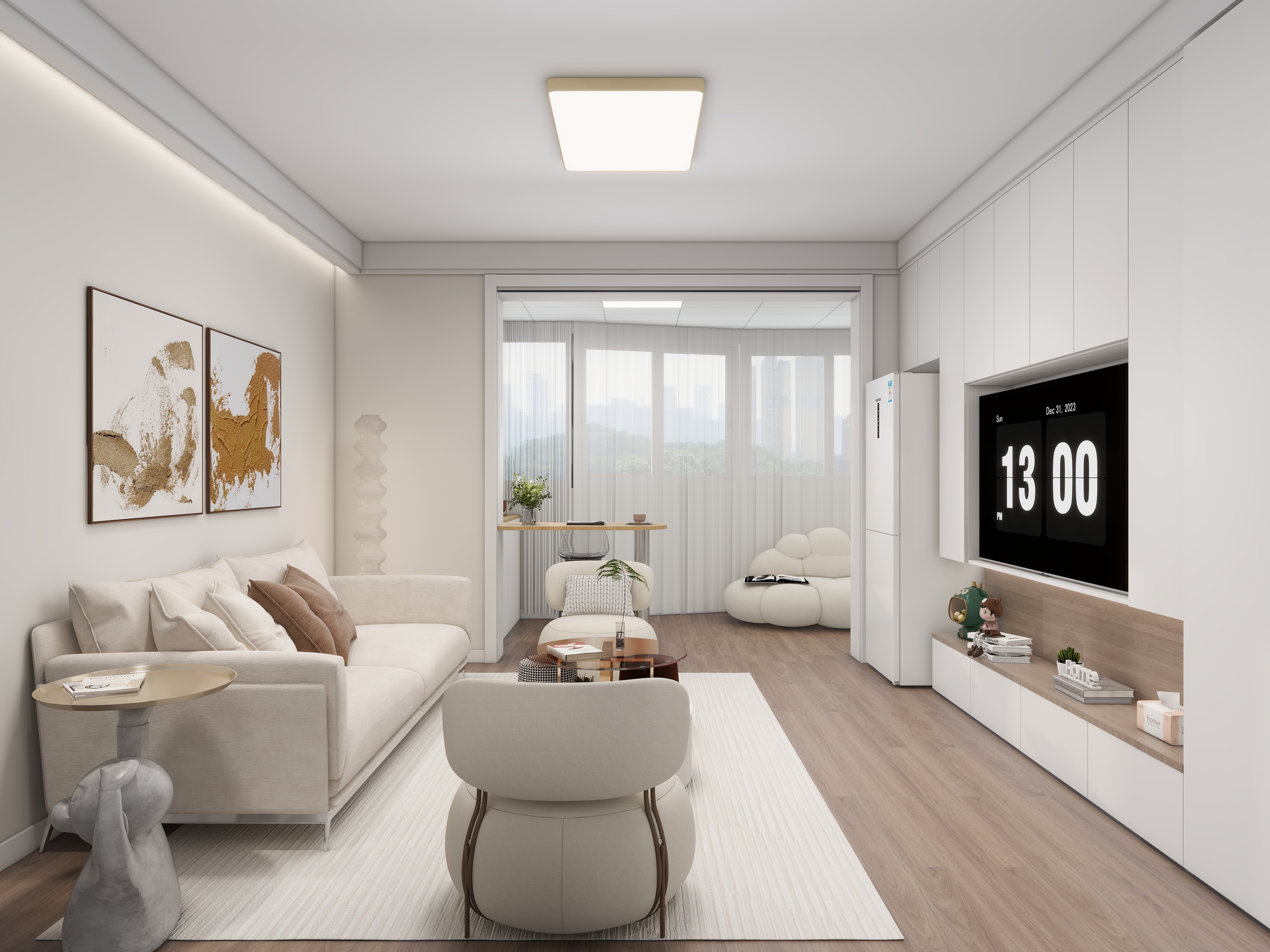 设计师同乐-80㎡旧房改造一室一厅爆改三室设计现代风格装修效果图