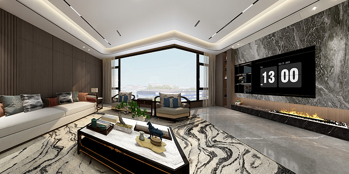 田田沛沛-新中式客餐厅-装修设计方案