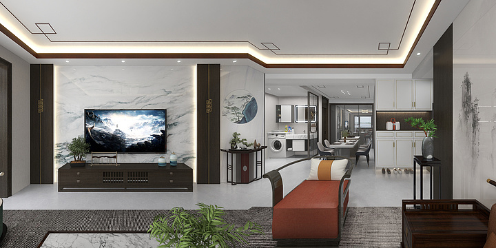 云樽墙面艺术定制陕西-圣佳新都市1-2-1702中式风方案3-装修设计方案