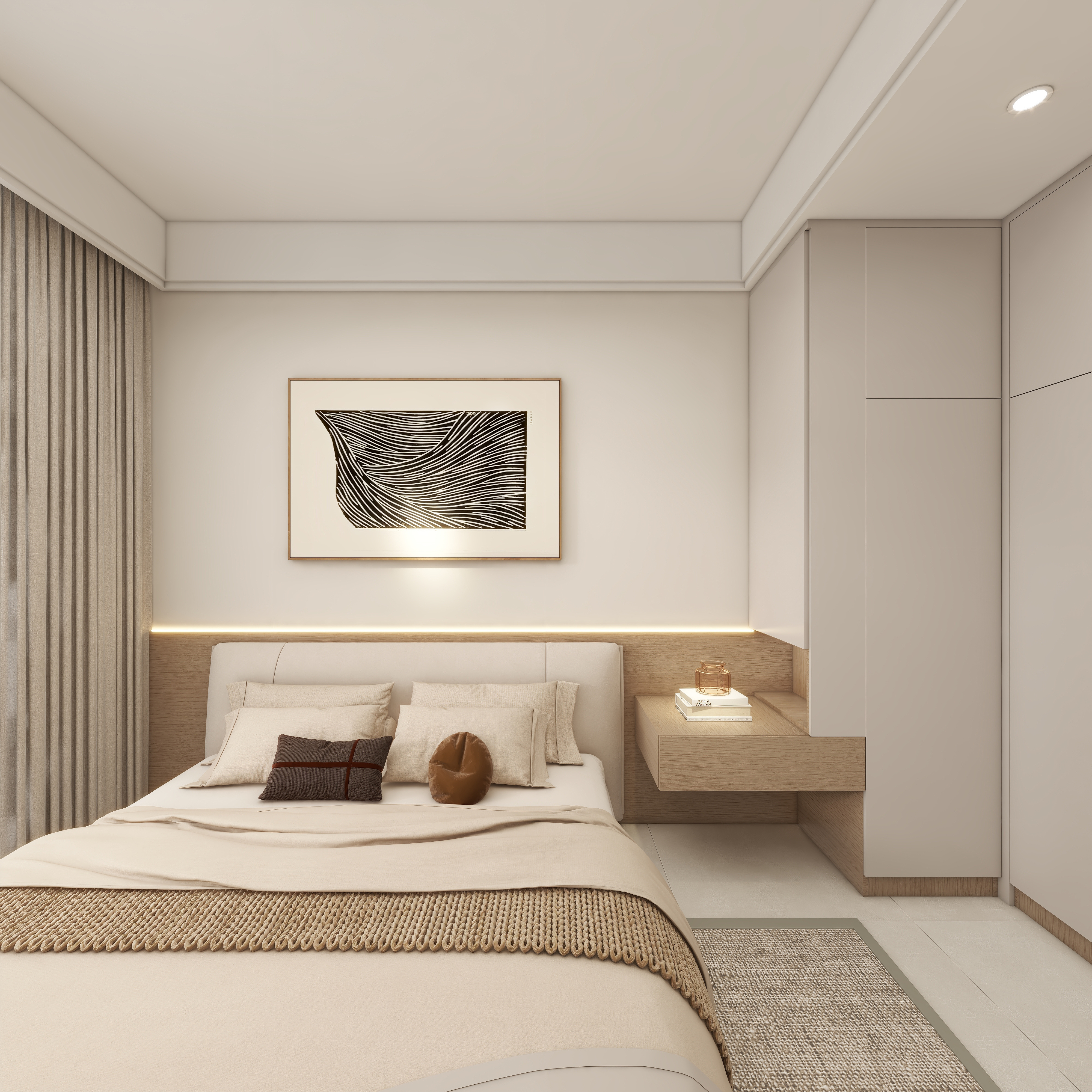 壹诺设计工作室-87㎡3室-现代简约 一层主卧装修效果图第3张