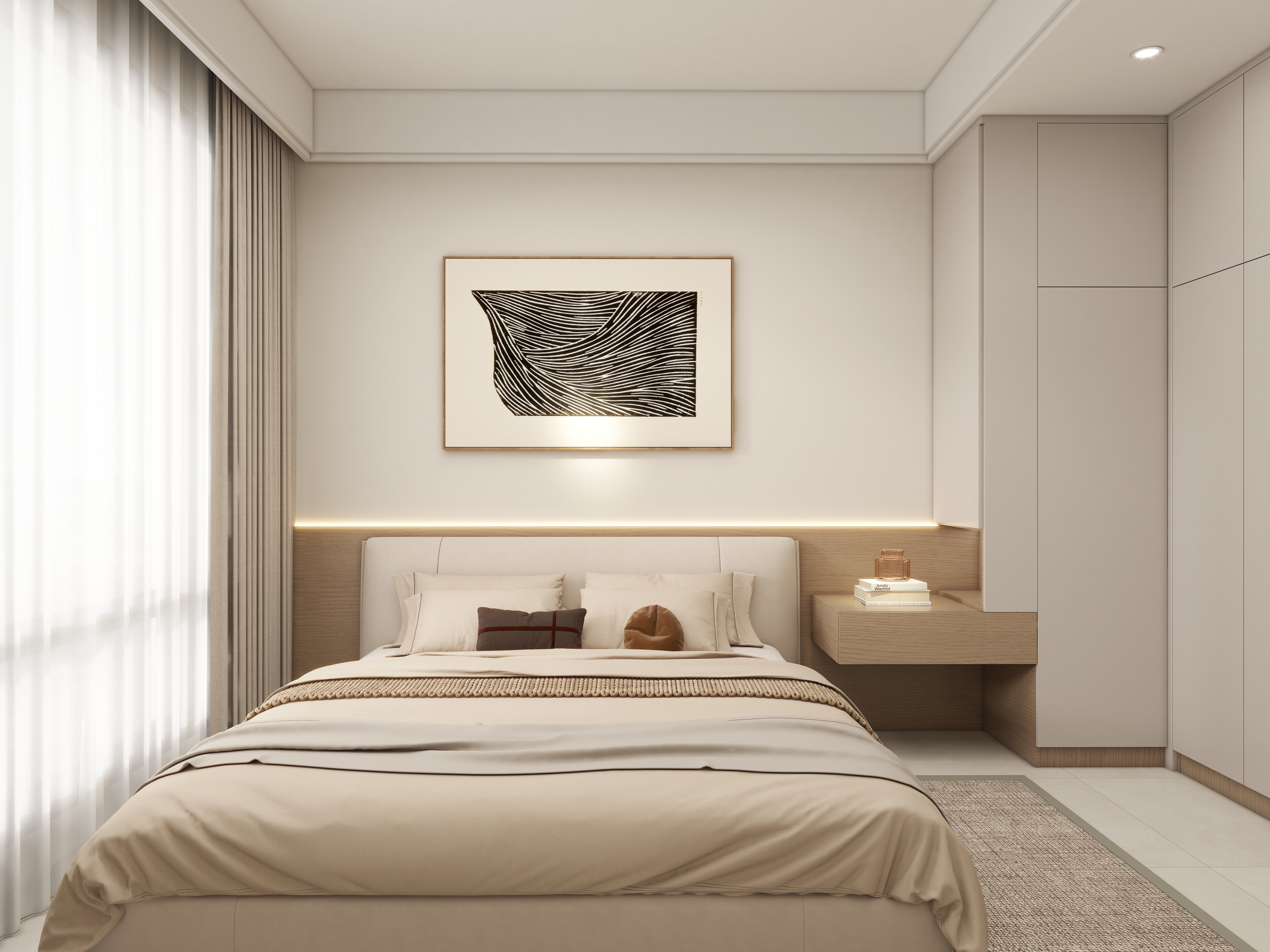 壹诺设计工作室-87㎡3室-现代简约 一层主卧装修效果图第2张