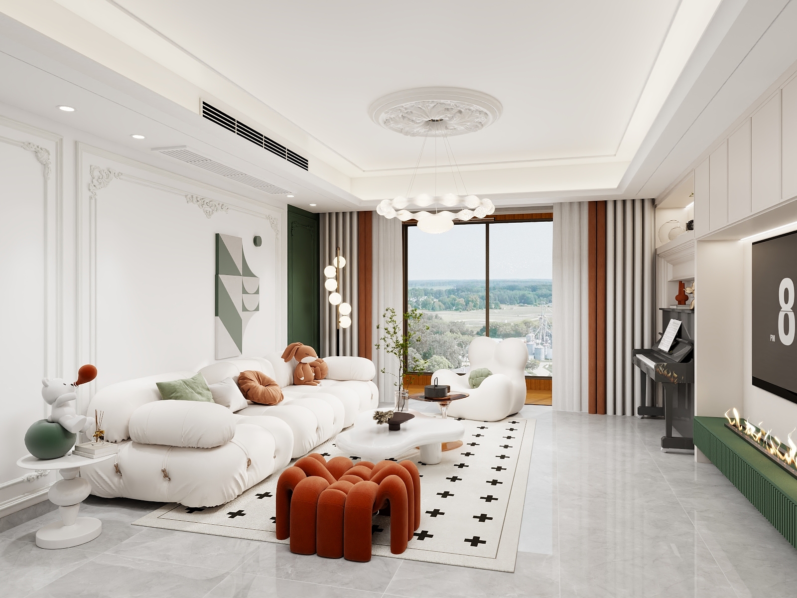 720全景效果图库-法式奶油风格139平4房-装修设计方案