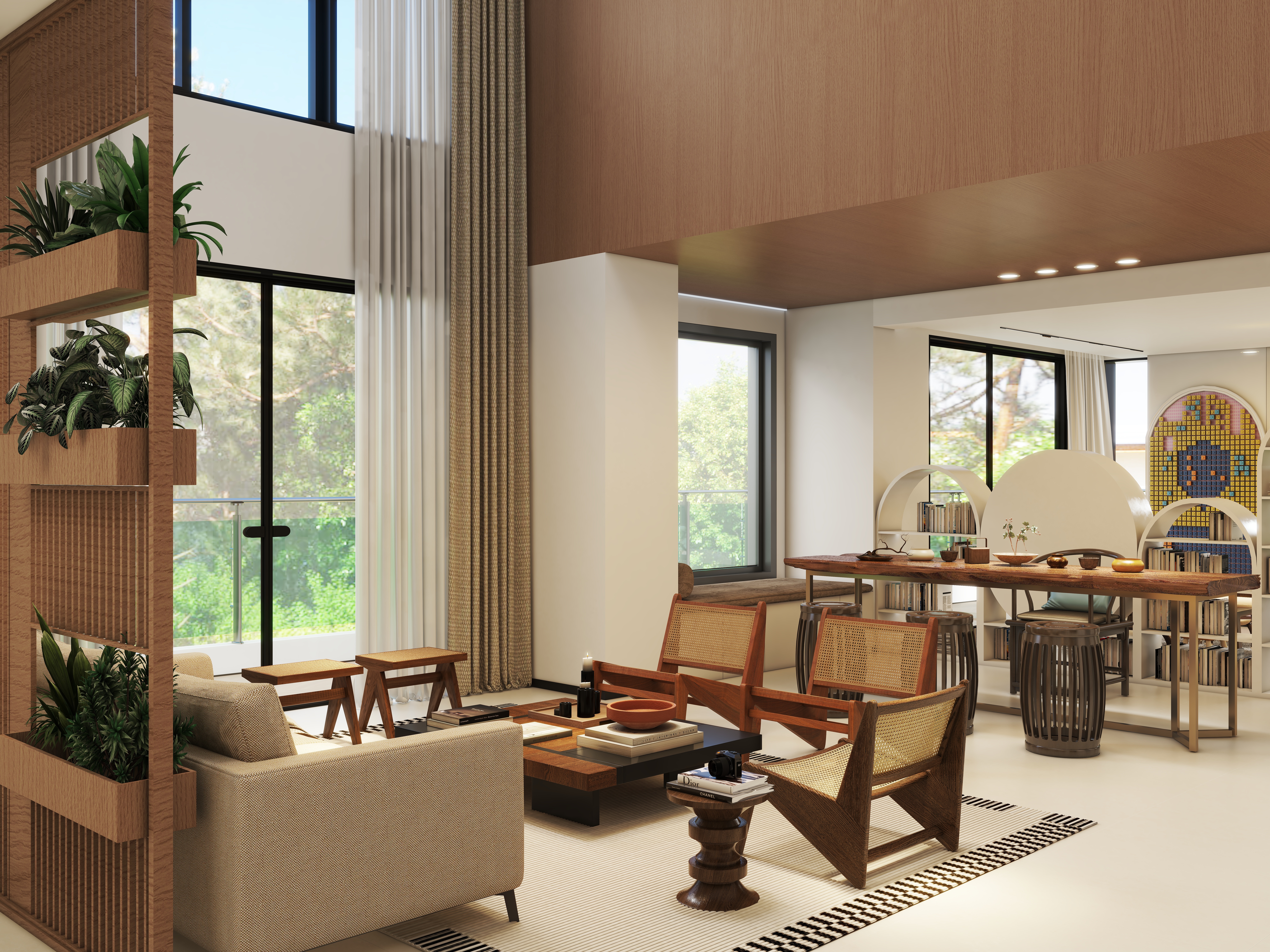 艺雅丽-中古风客餐厅复式 装修效果图