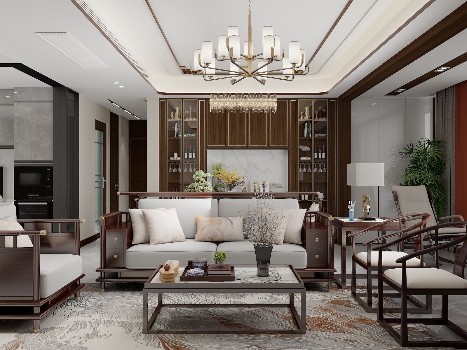 吴爽-227m²新中式风格三居室装修效果图