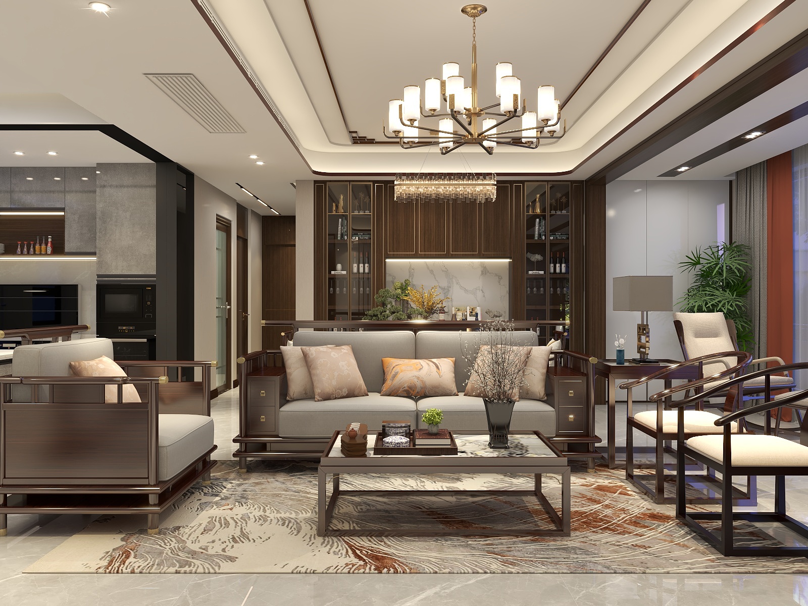 吴爽-227m²新中式风格设计装修效果图