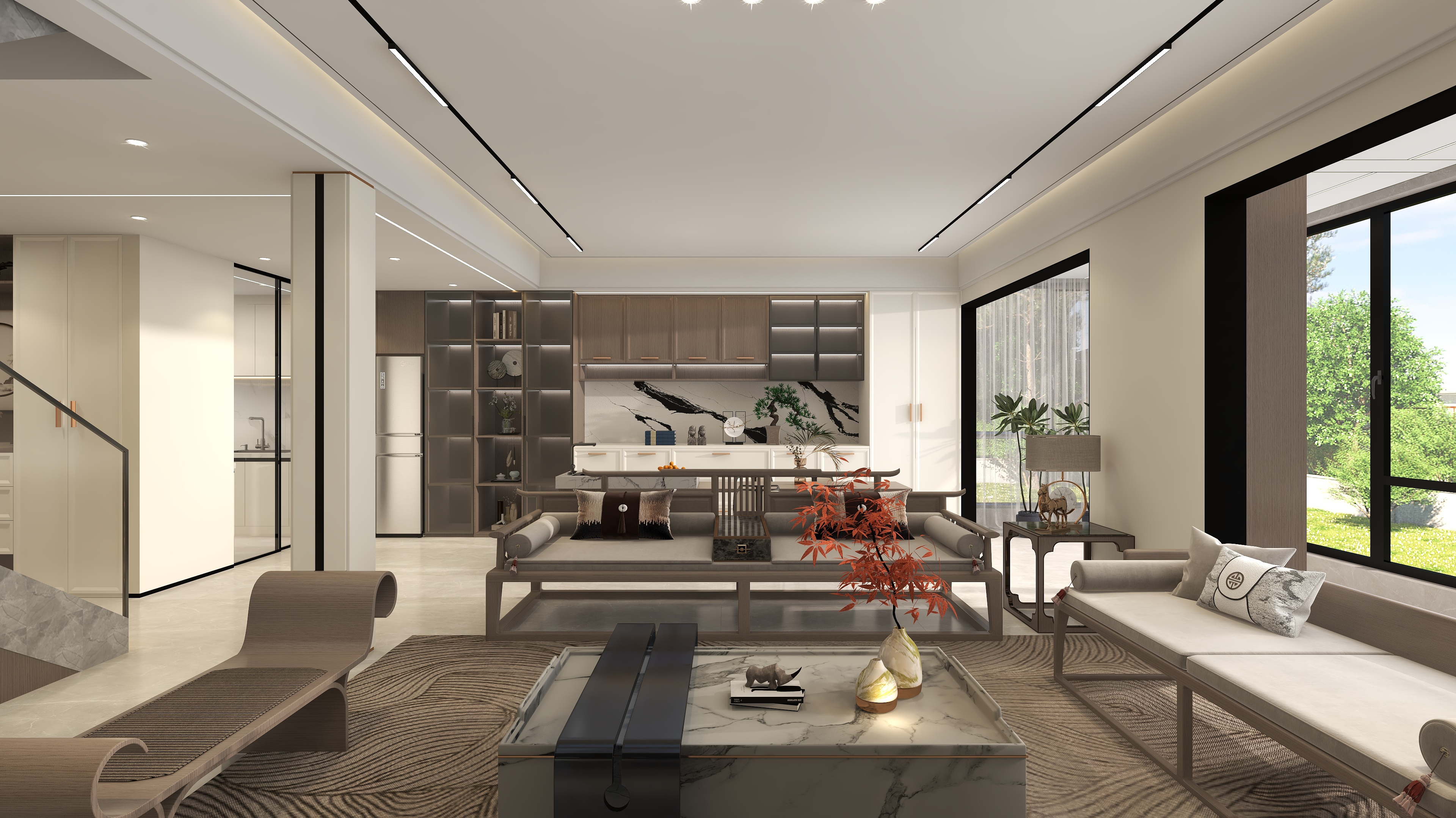 星空设计500一套-212㎡新中式复式装修效果图