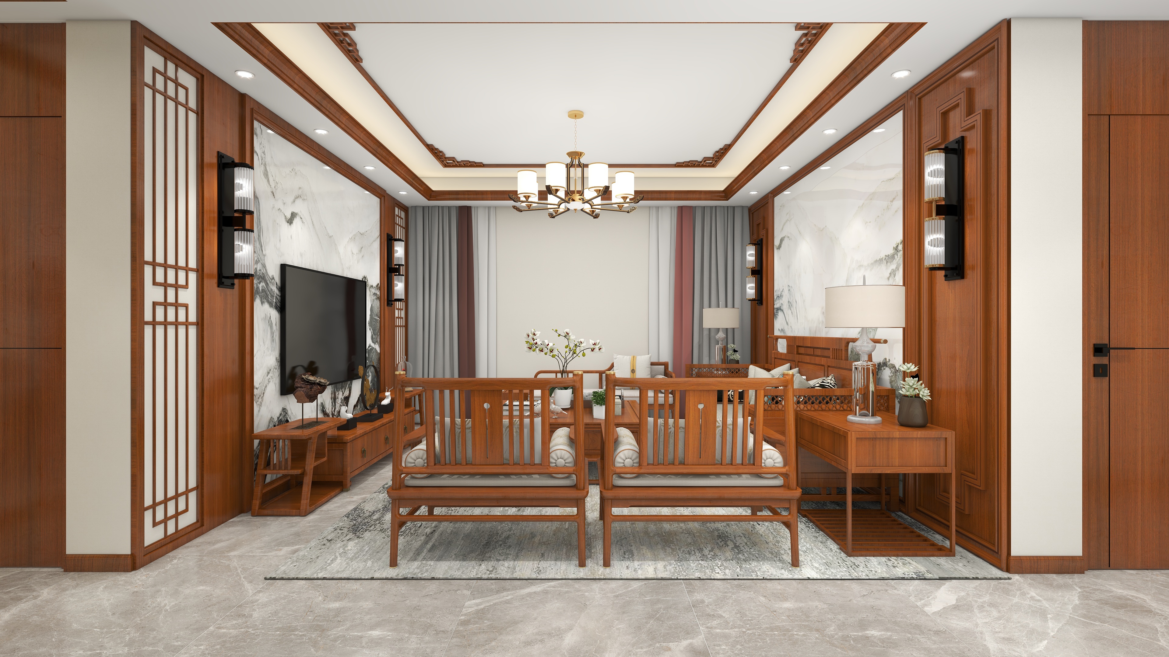 星空设计500-新中式113㎡3室装修效果图