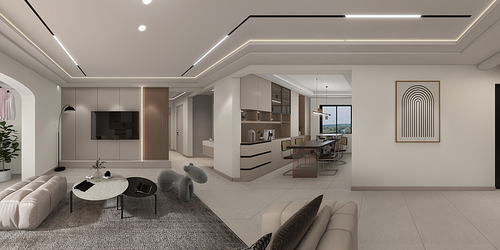 轩庭装修-绿地七期130平方-无主灯设计-装修设计方案