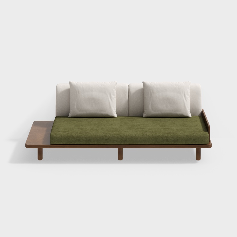 美隆伟华-浅堤沙发三人位-日式实木布艺沙发3D模型