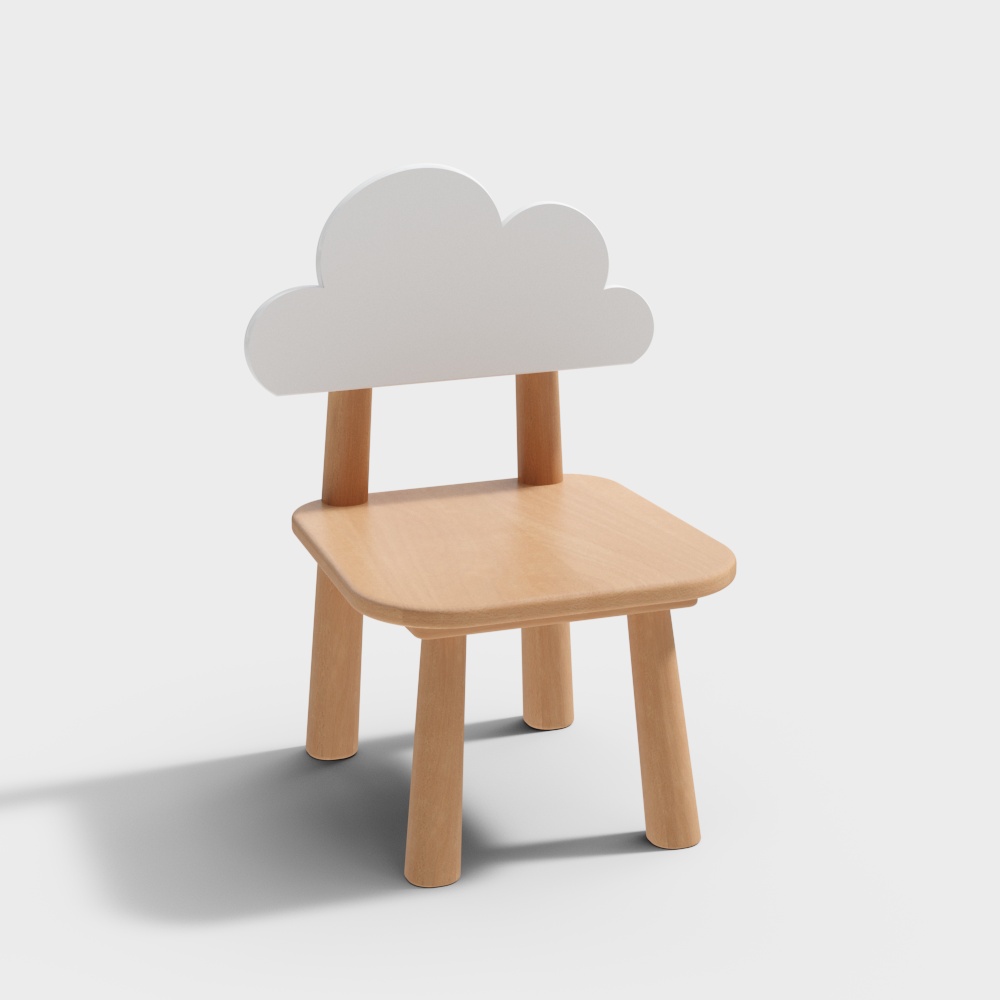 乔木乐语-白云小凳子-原木风实木椅3D模型