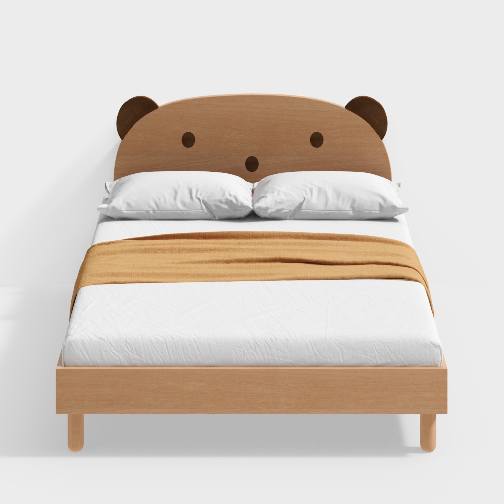 乔木乐语- 小熊榉木儿童床-原木风实木儿童床3D模型