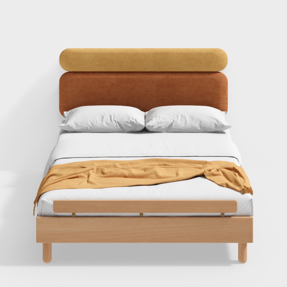 乔木乐语-呼呼拼色床-实木布艺床3D模型