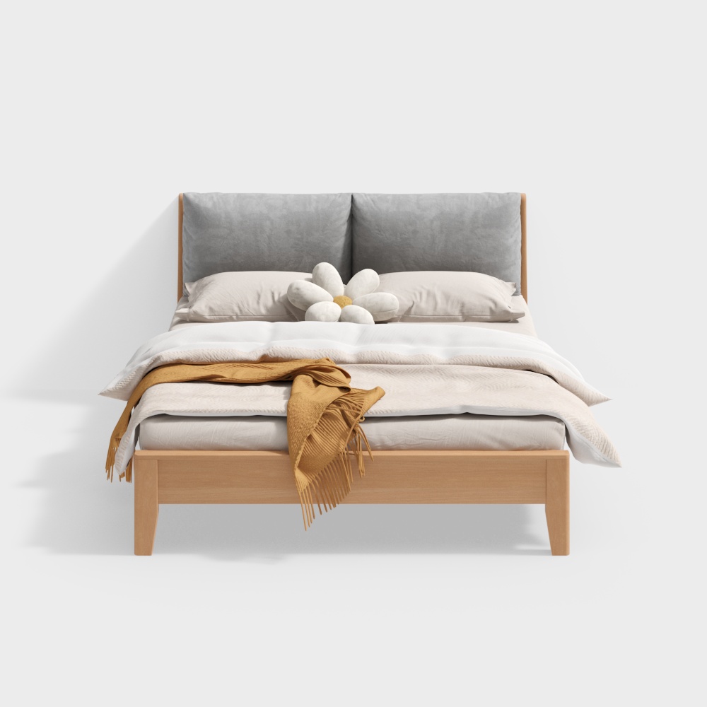 乔木乐语-阅见软包榉木床-原木风实木床3D模型