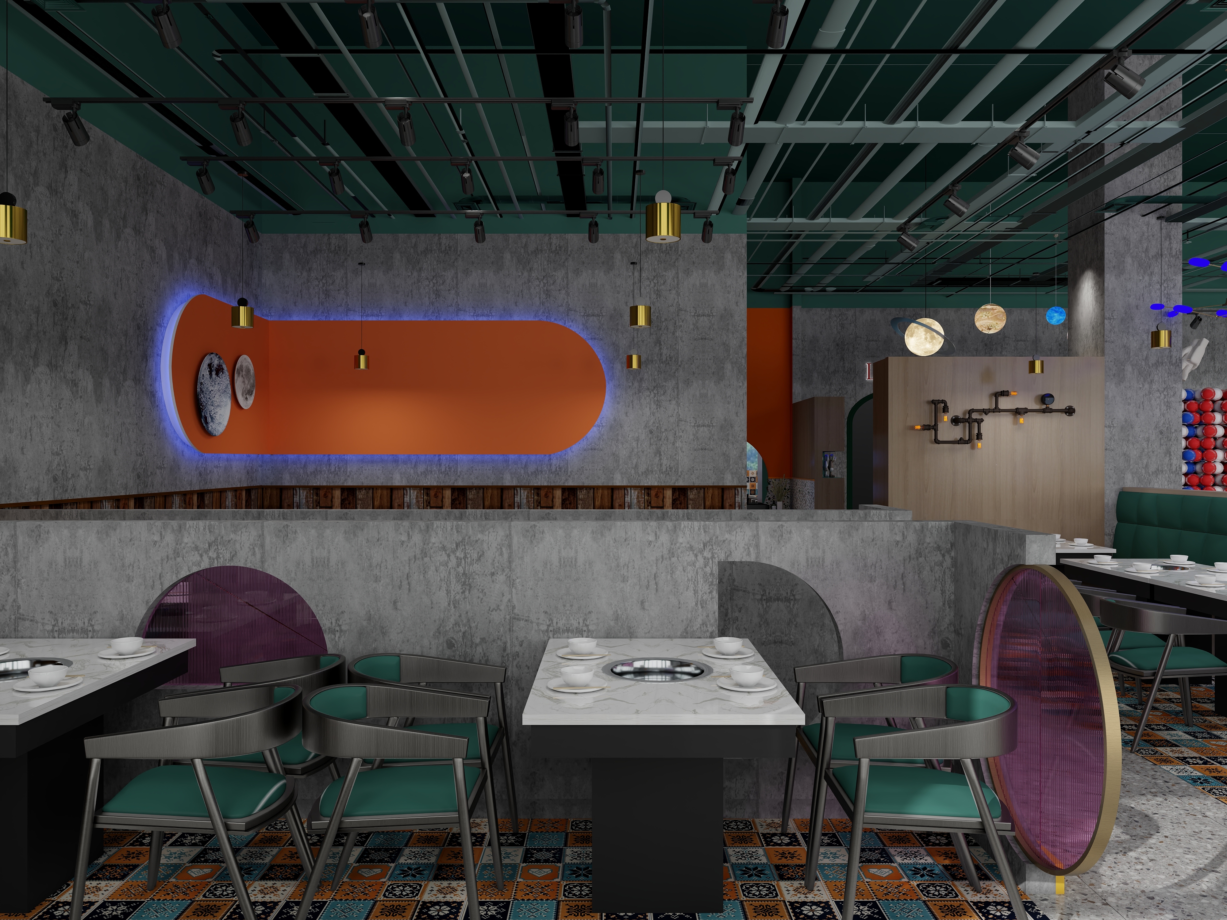 吴爽-268m²烤鱼餐厅装修效果图