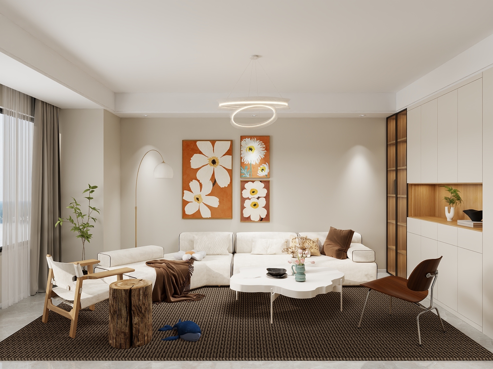 吴爽-162m²现代奶油风格设计装修效果图