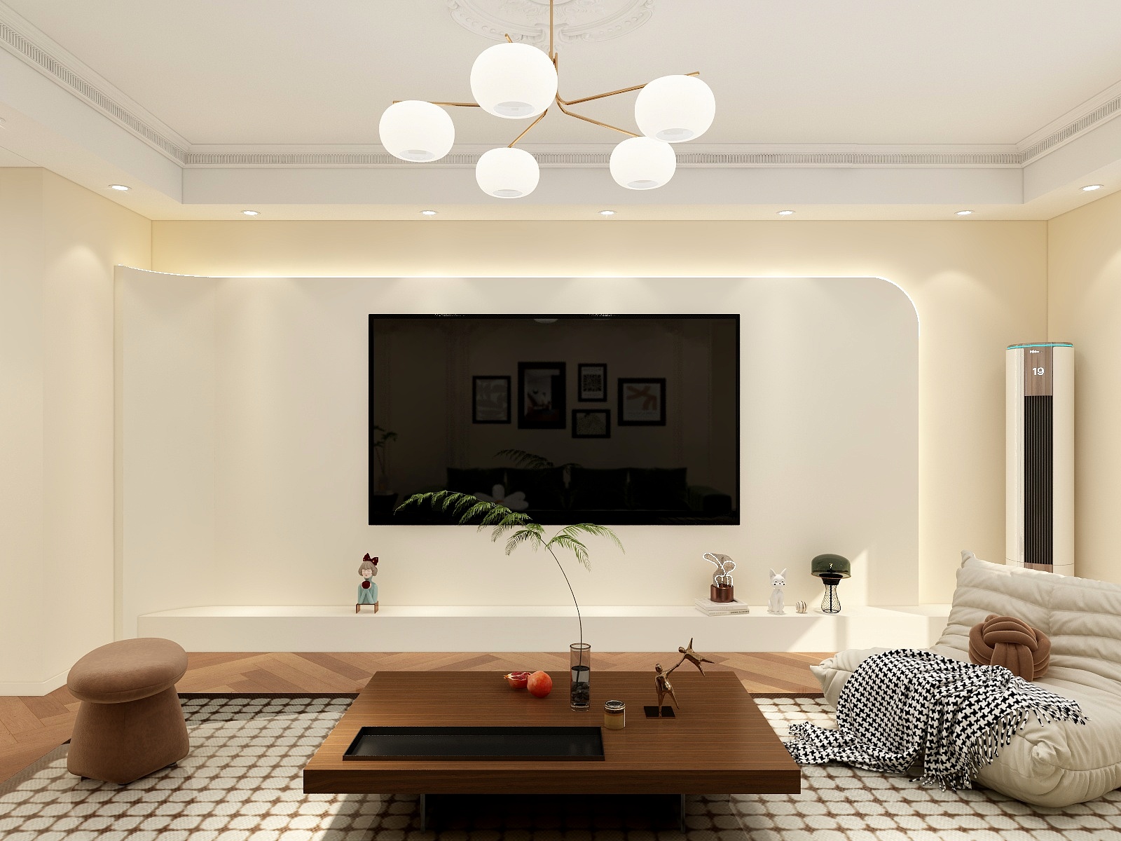 720全景效果图库-法式复古奶油色154平3房-装修设计方案