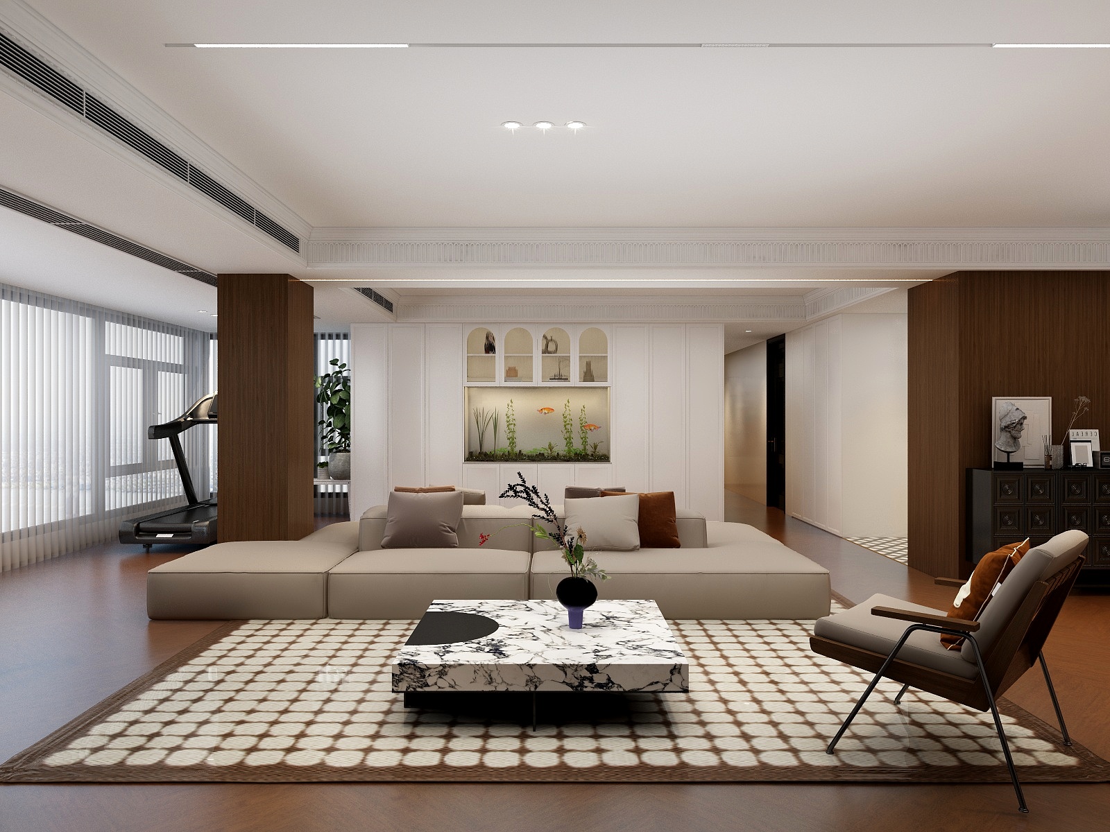 720全景效果图库-现代中古风180平客餐厅+主卧-装修设计方案