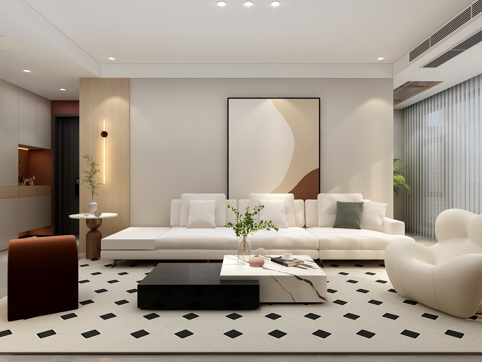 湛智华-现代简约109平3房 原木色装修效果图