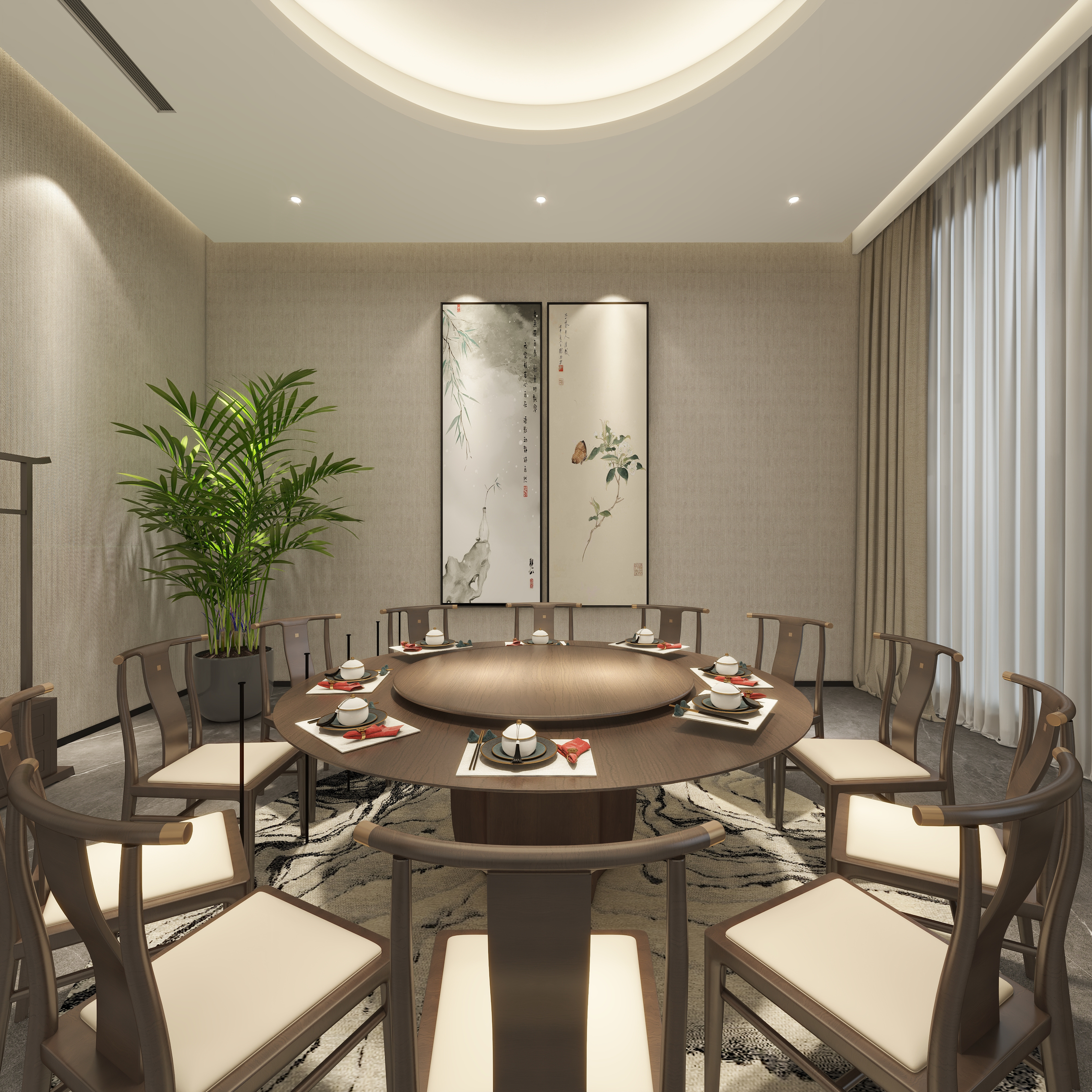 鲸鱼设计装饰-本府会所一层12人包房装修效果图第4张