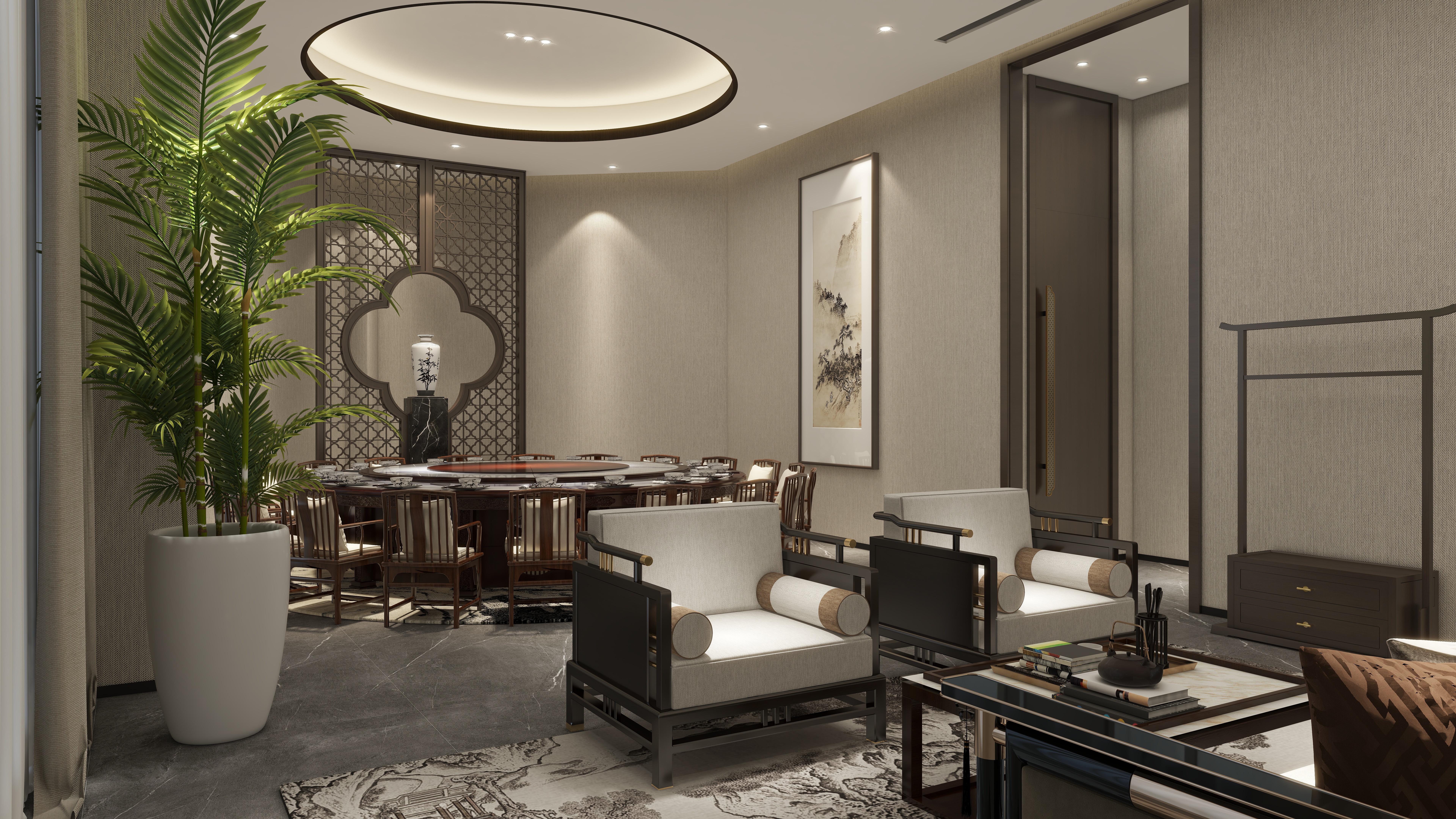 鲸鱼设计装饰-本府会所一层20人包房装修效果图第1张