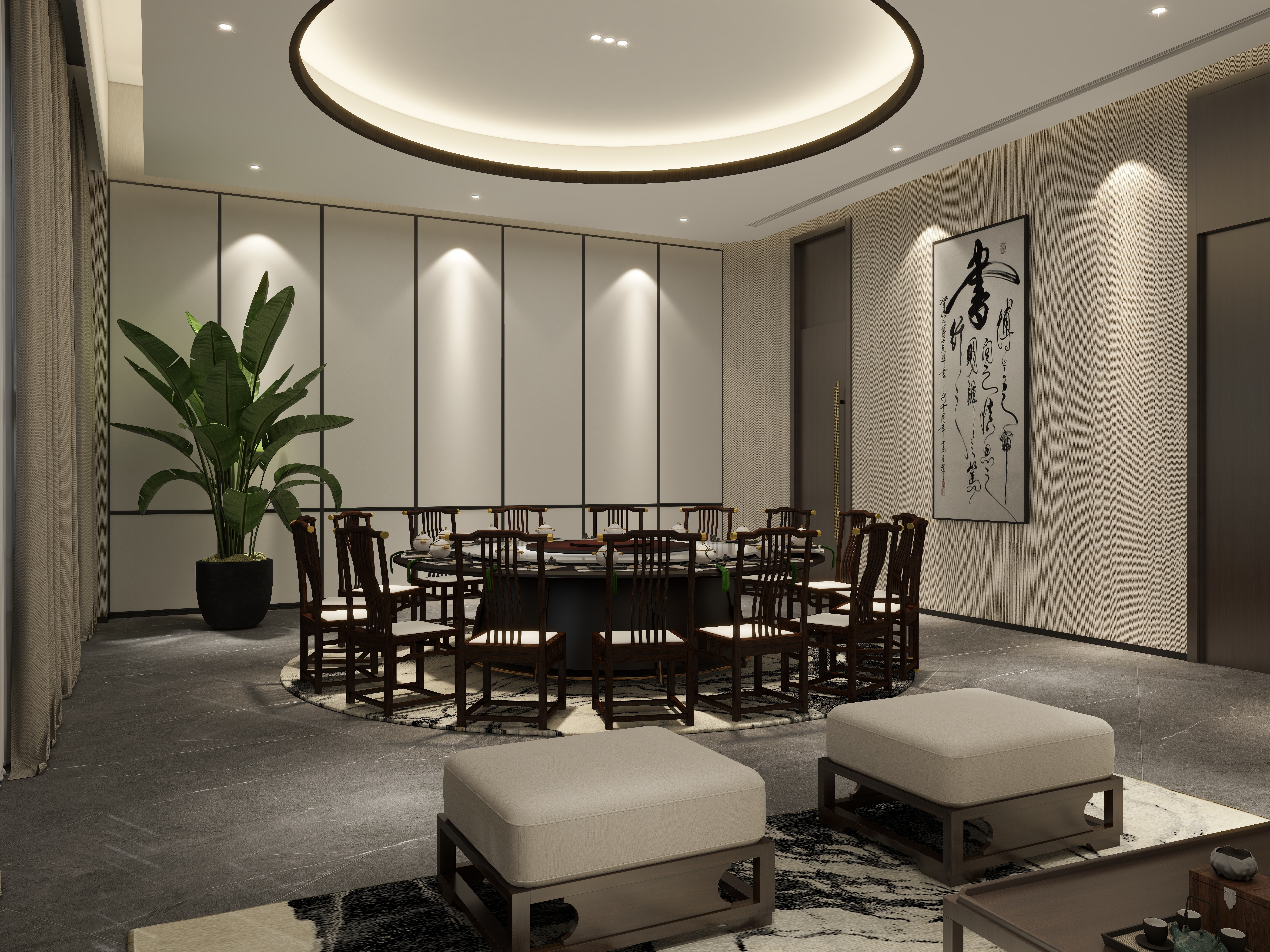 鲸鱼设计装饰-本府会所一层16人包房装修效果图第2张