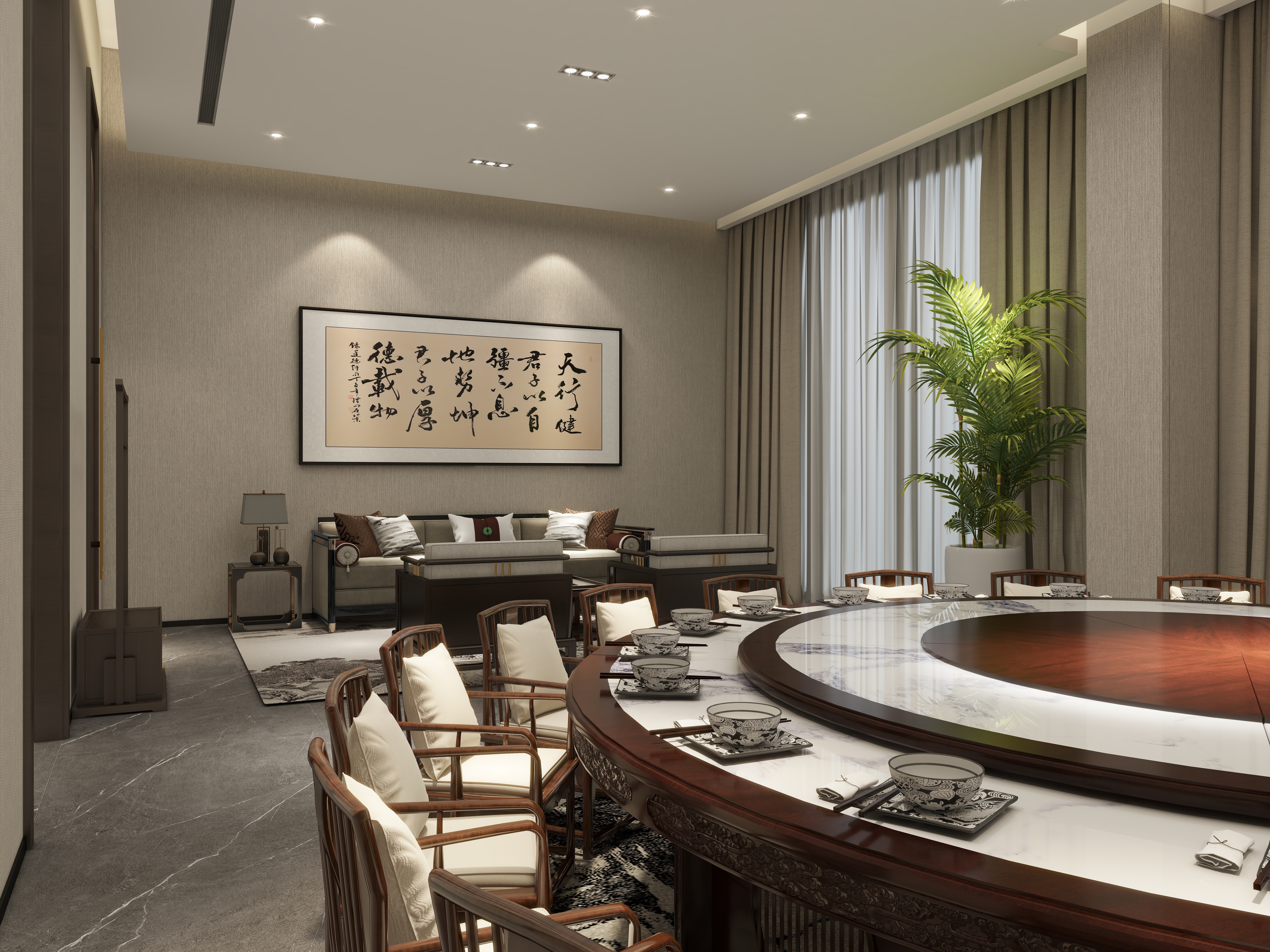 鲸鱼设计装饰-本府会所一层20人包房装修效果图第3张