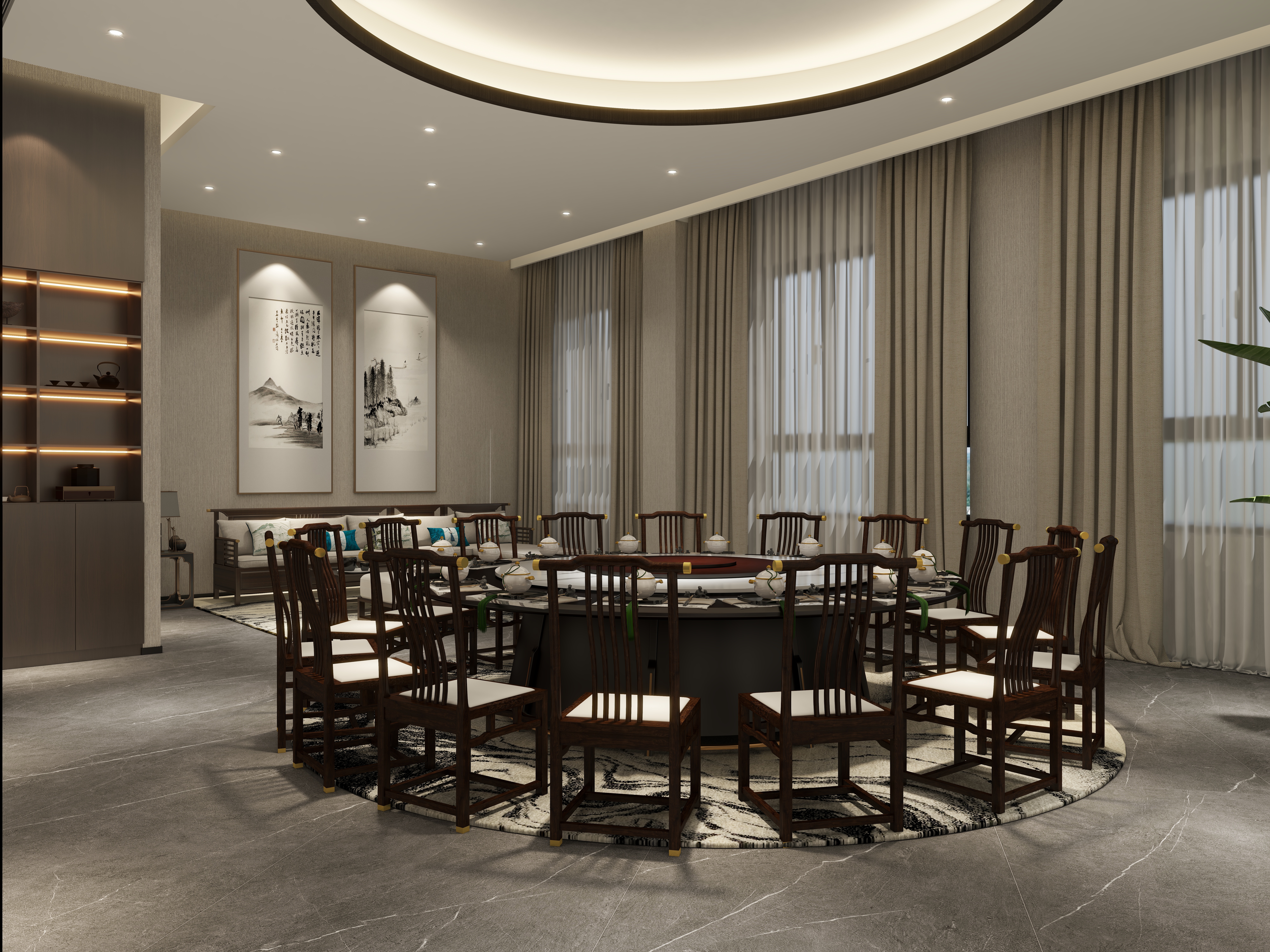 鲸鱼设计装饰-本府会所一层16人包房装修效果图第1张