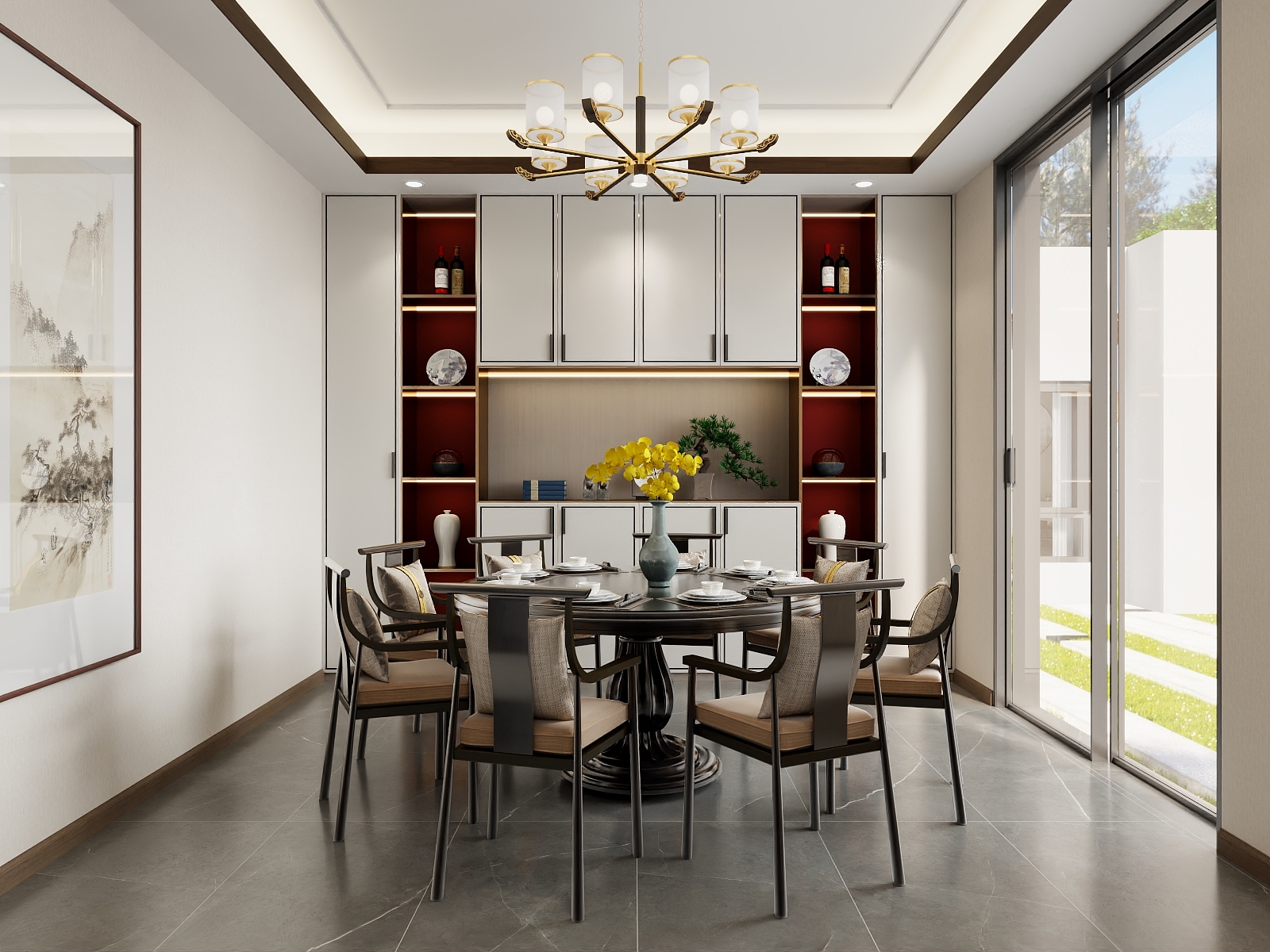 吴爽-203m²新中式风格设计装修效果图