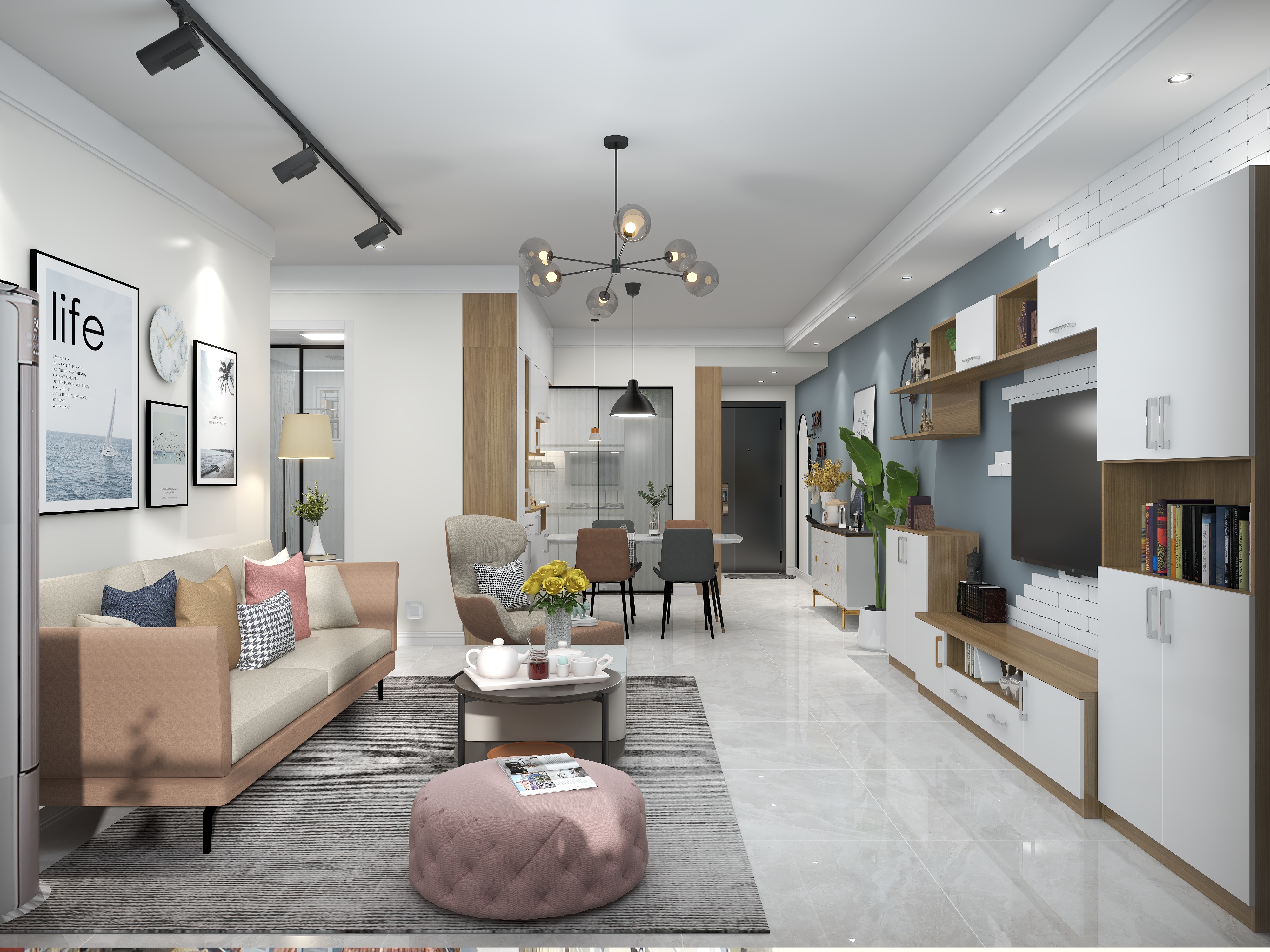 四月蚂蚁子弹飞-现代简约118㎡3室装修效果图