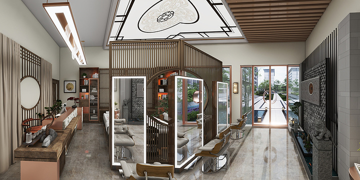南京鲸曦宇传媒广告有限公司-养发馆室内及店招效果图-装修设计方案