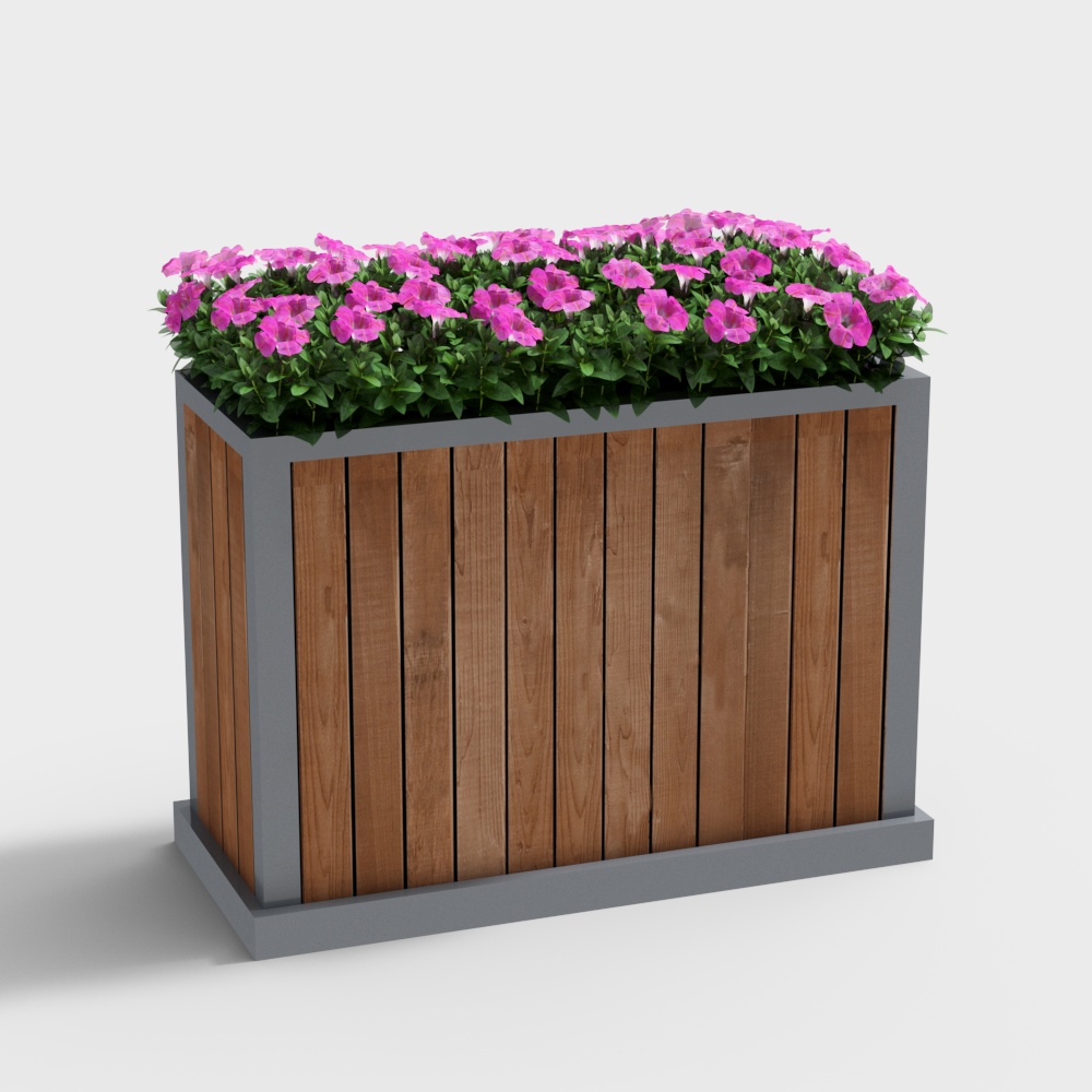 庭院现代花箱木花坛3D模型