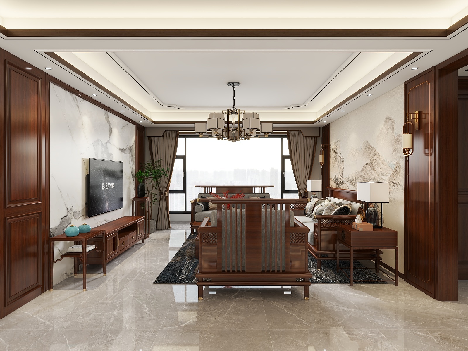 吴爽-139m²新中式风格设计装修效果图